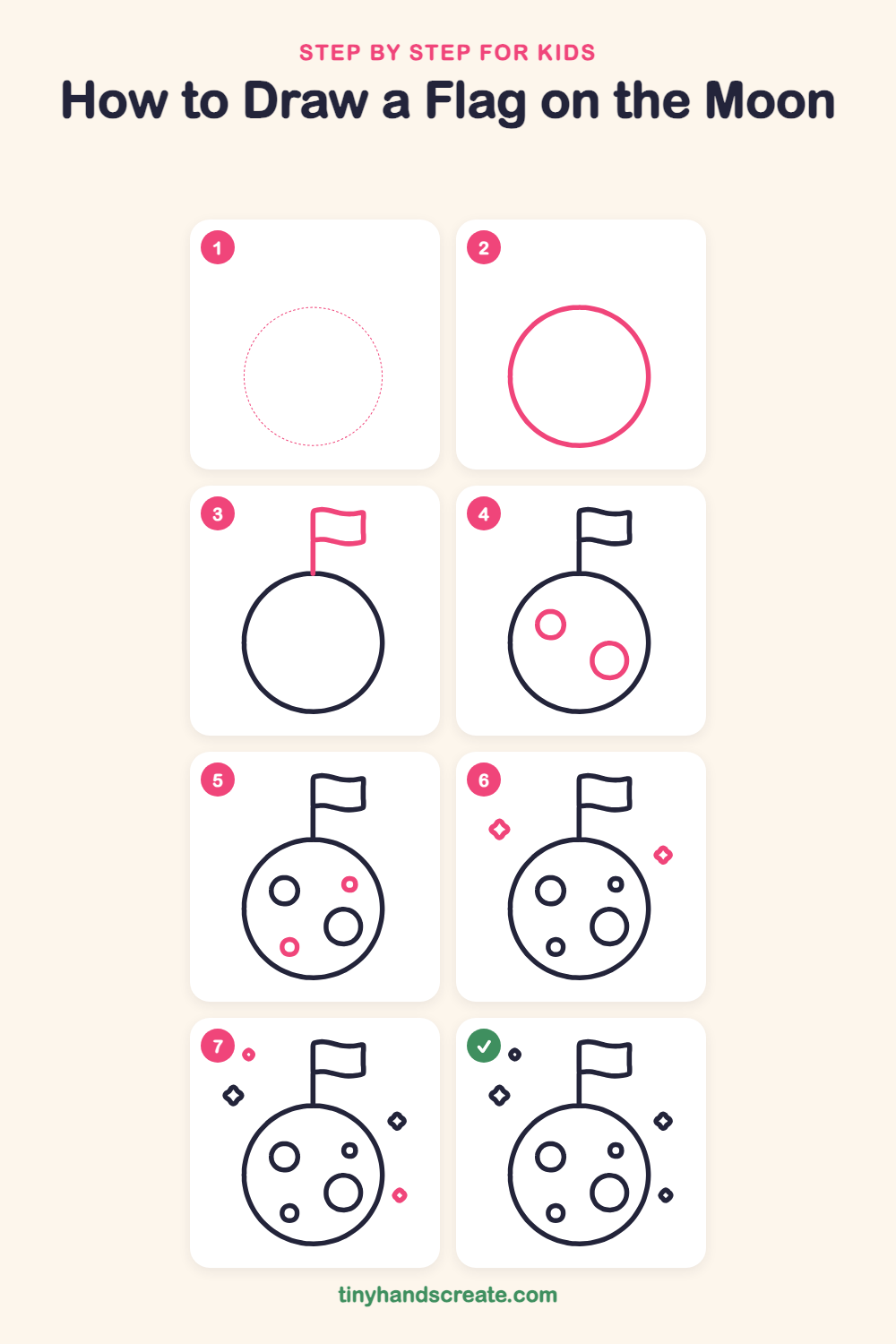 How to draw a flag on the moon step by step for kids