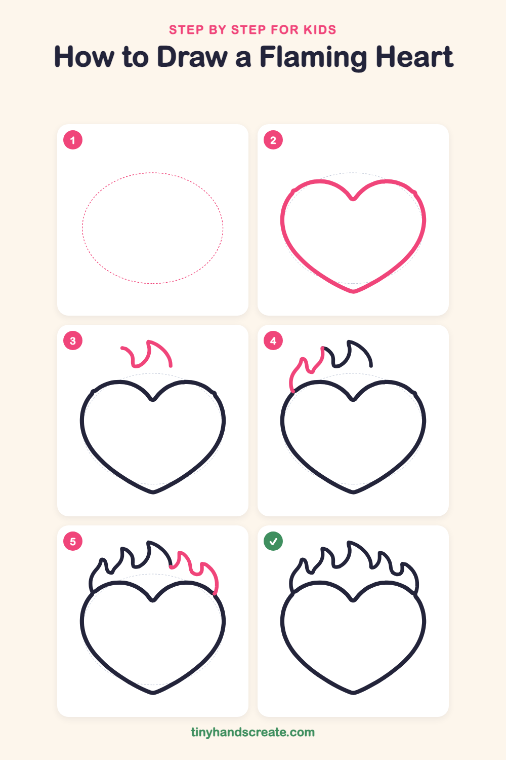 How to draw a flaming heart step by step for kids