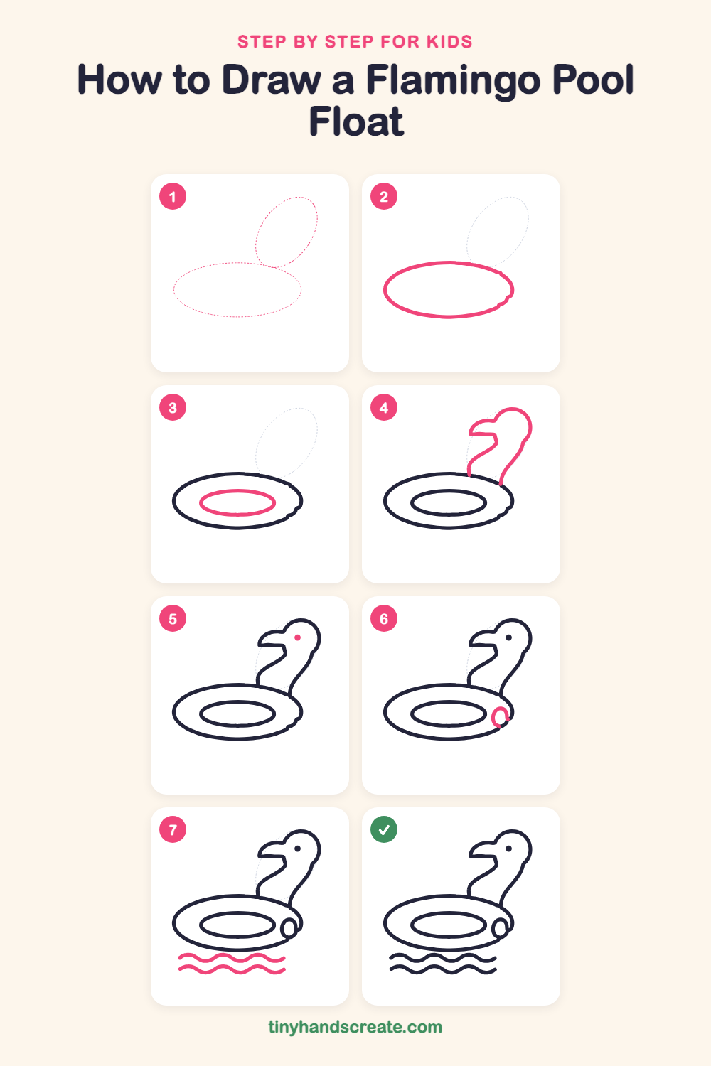 How to draw a flamingo pool float step by step for kids