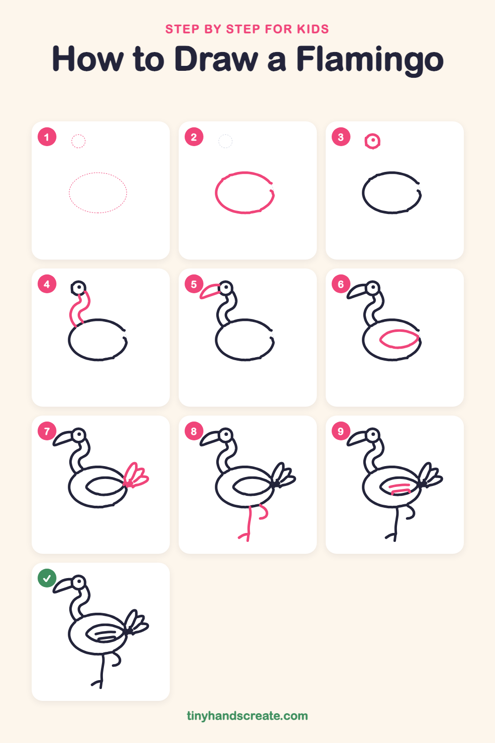 How to draw a flamingo step by step for kids