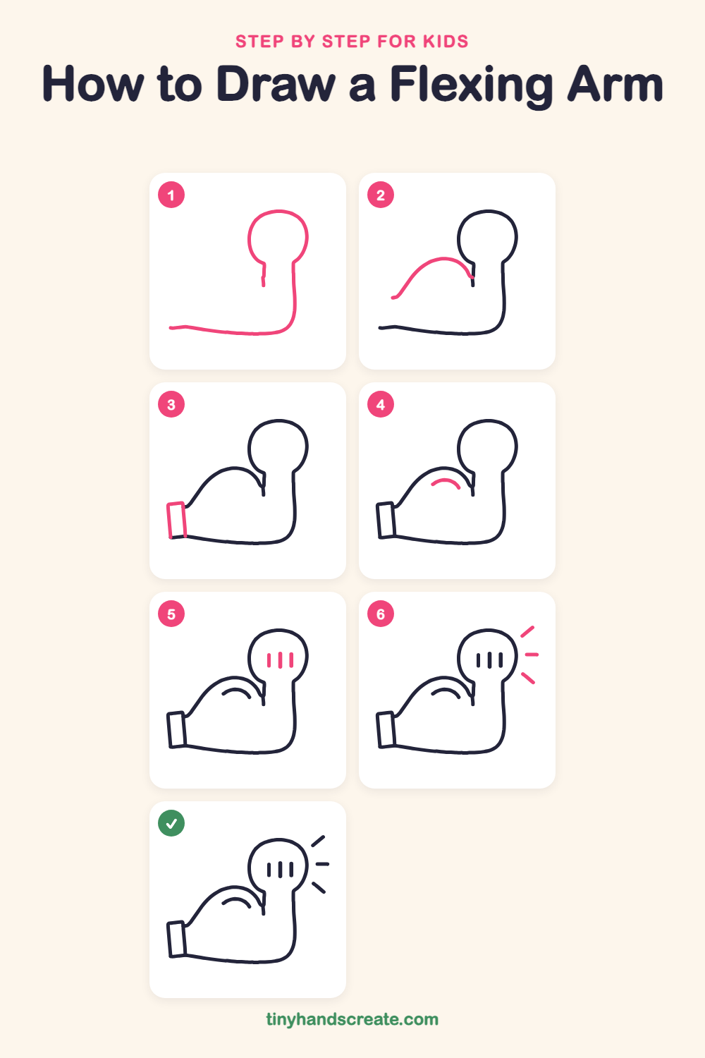 How to draw a flexing arm step by step for kids
