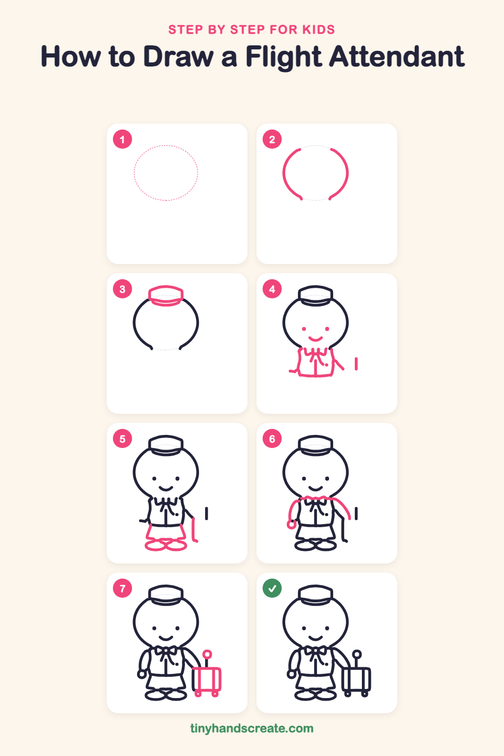 How to draw a flight attendant step by step for kids