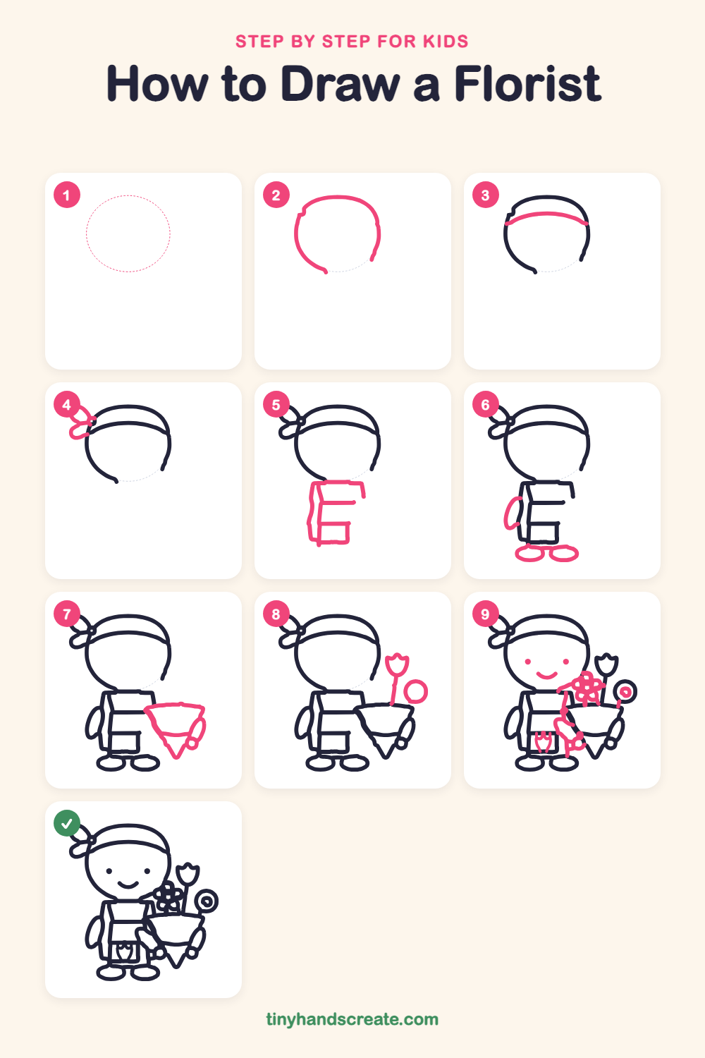 How to draw a florist step by step for kids
