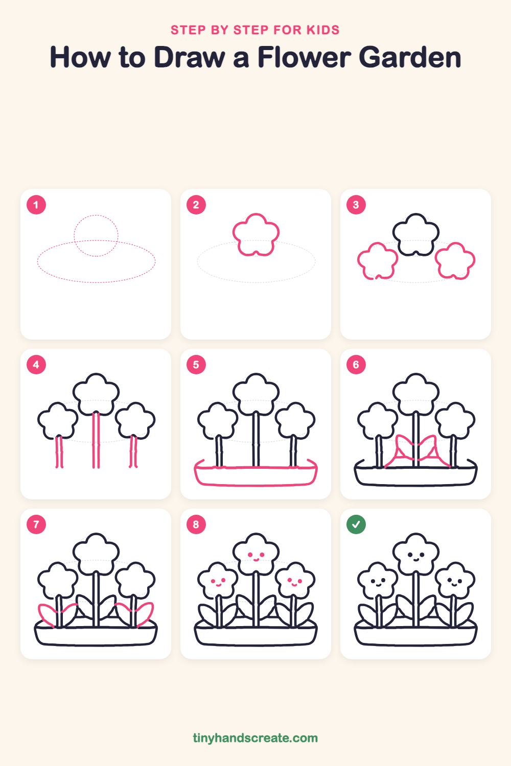 How to draw a flower garden step by step for kids