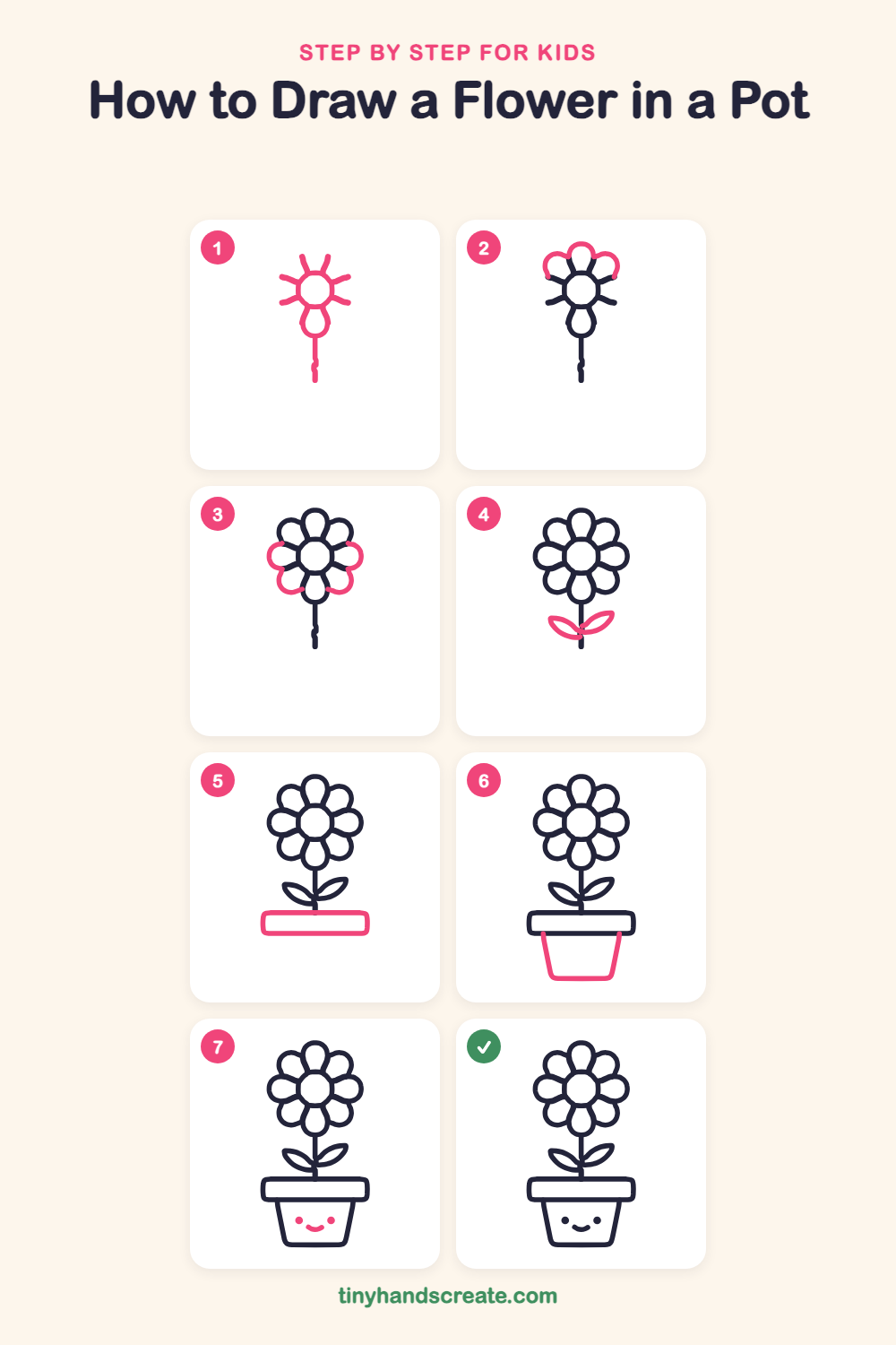 How to draw a flower in a pot step by step for kids