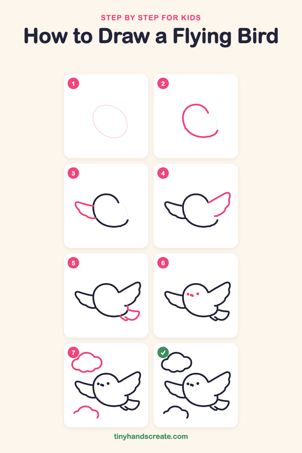 How to draw a flying bird step by step for kids