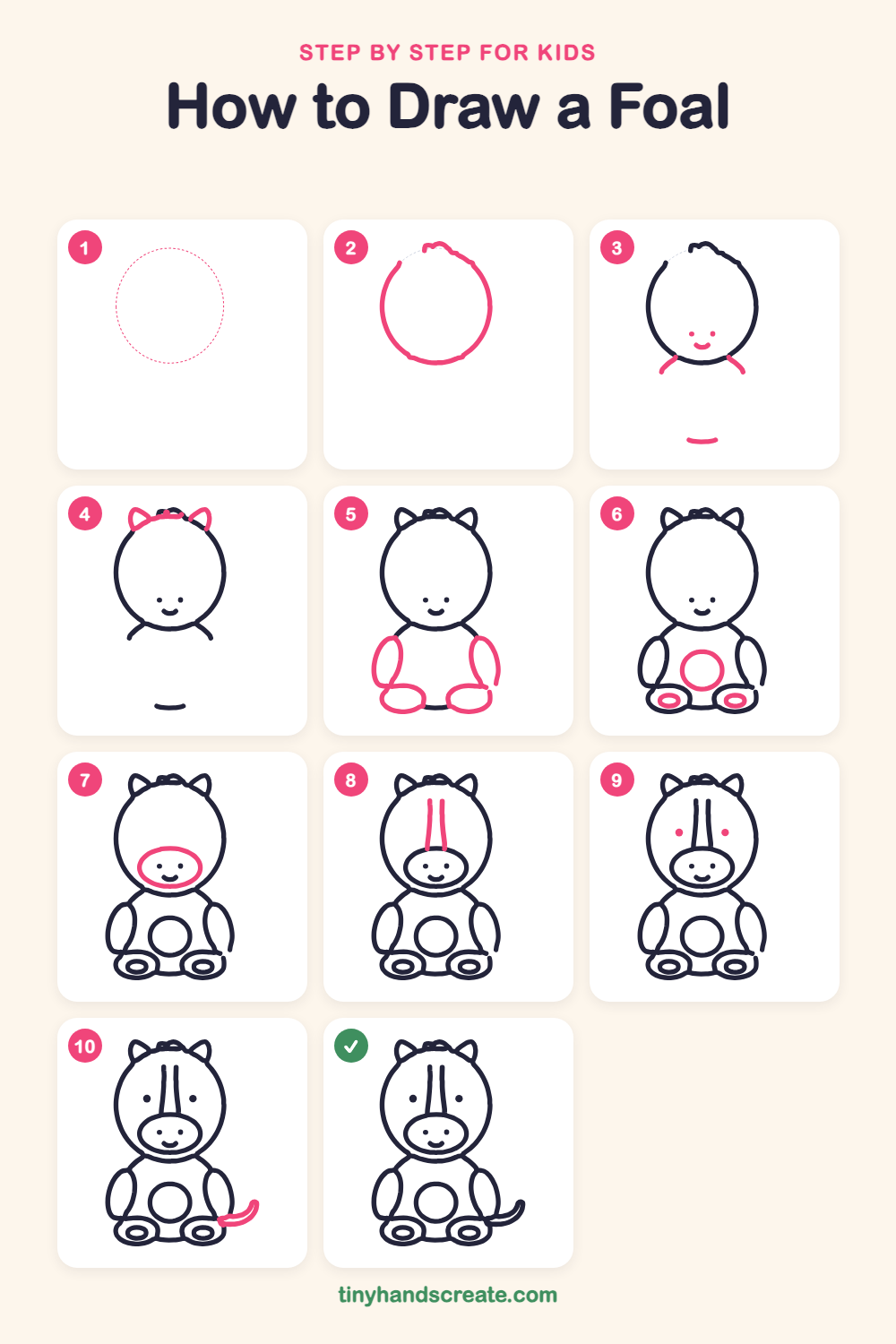 How to draw a foal step by step for kids