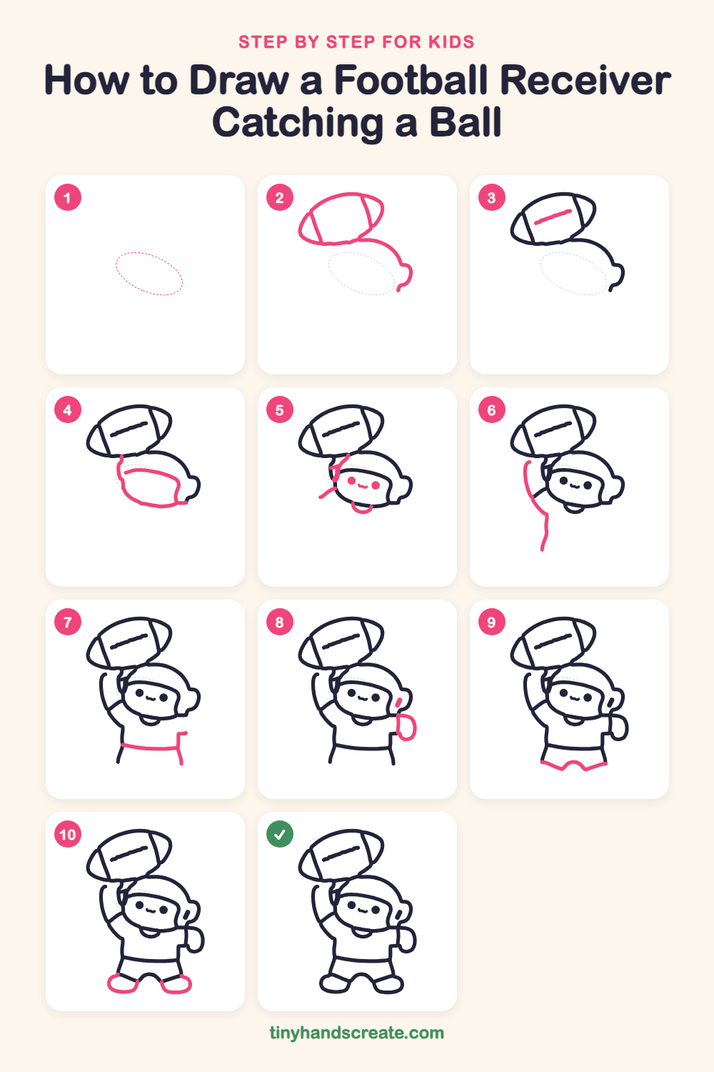 How to draw a football receiver catching a ball step by step for kids