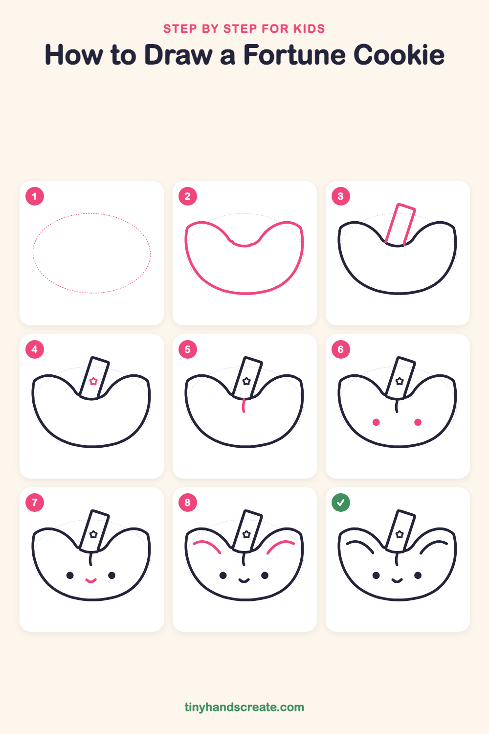 How to draw a fortune cookie step by step for kids