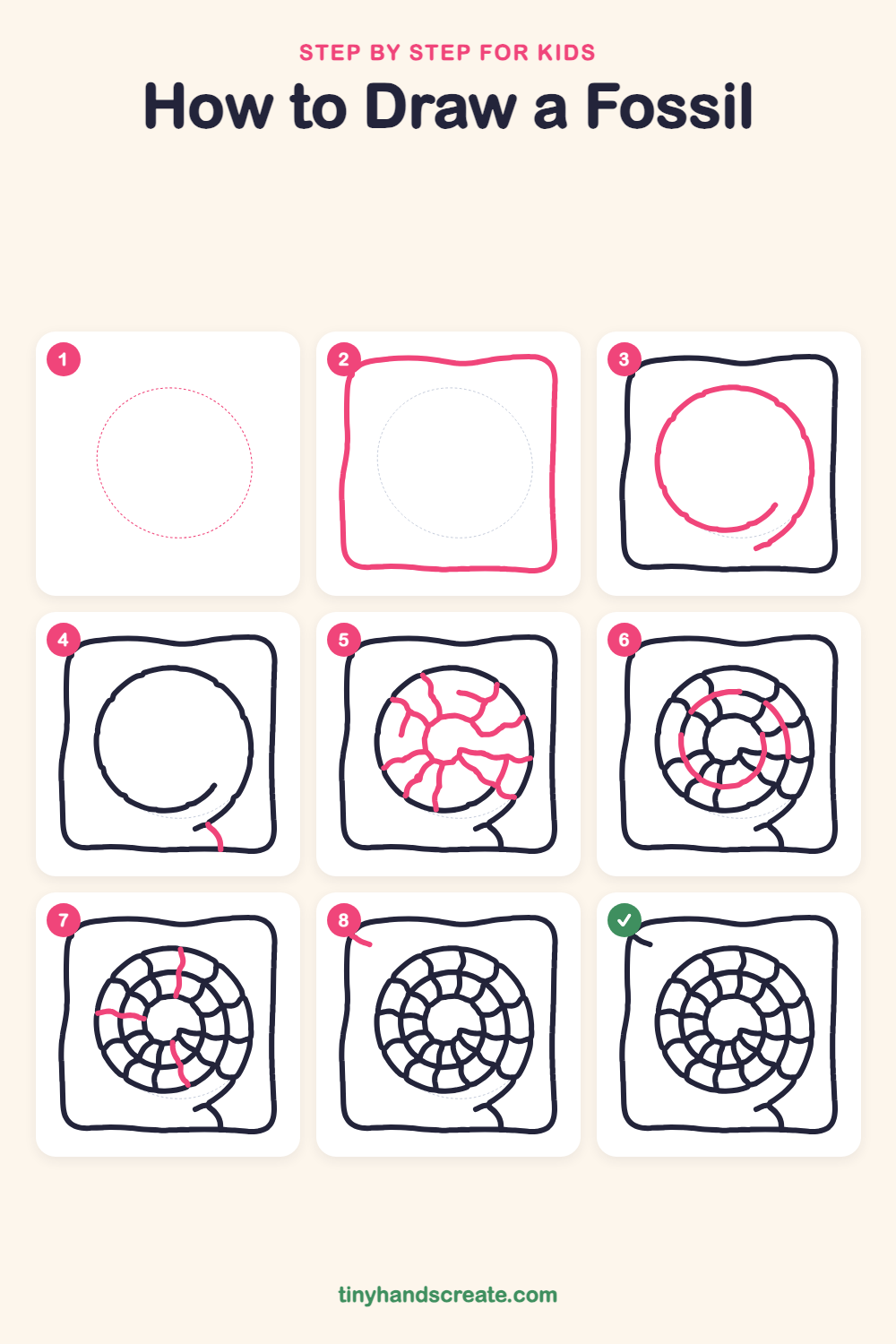 How to draw a fossil step by step for kids