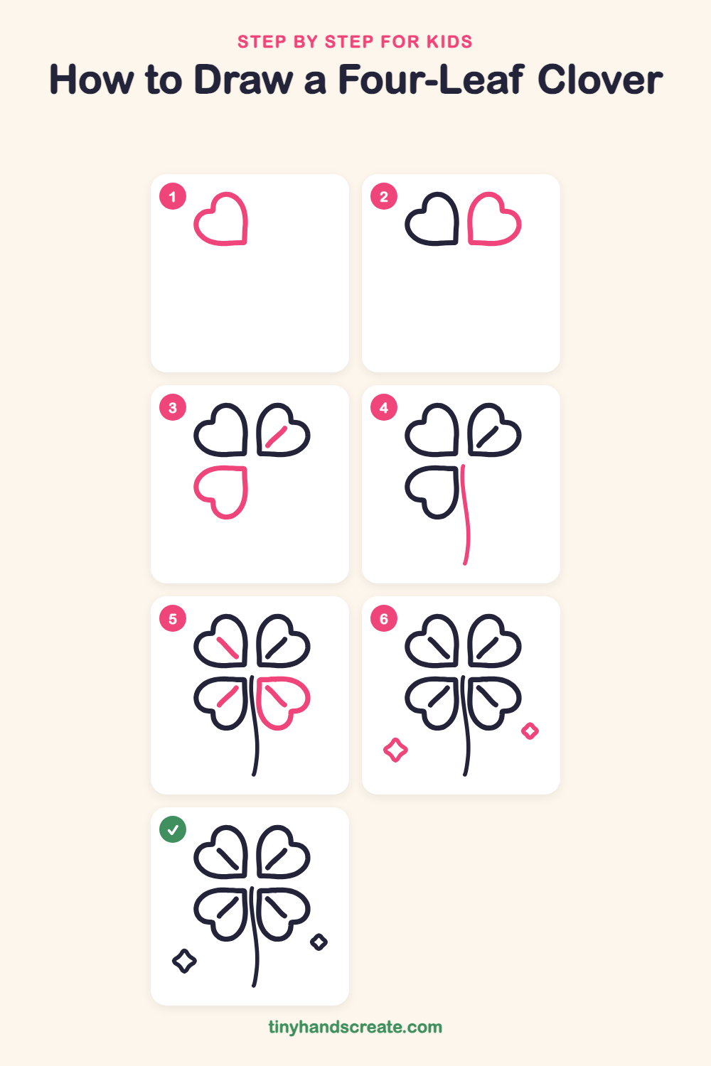 How to draw a four-leaf clover step by step for kids