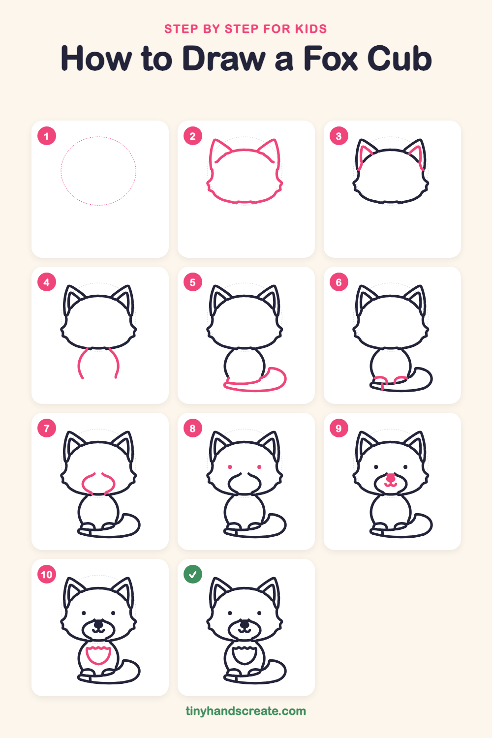 How to draw a fox cub step by step for kids