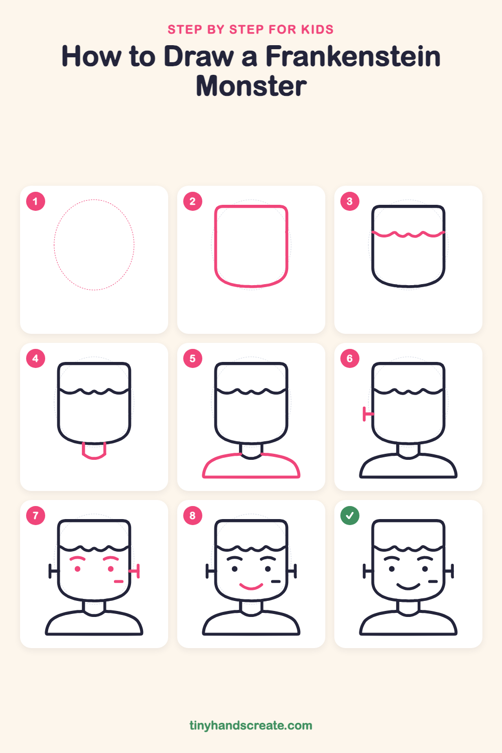 How to draw a Frankenstein monster step by step for kids