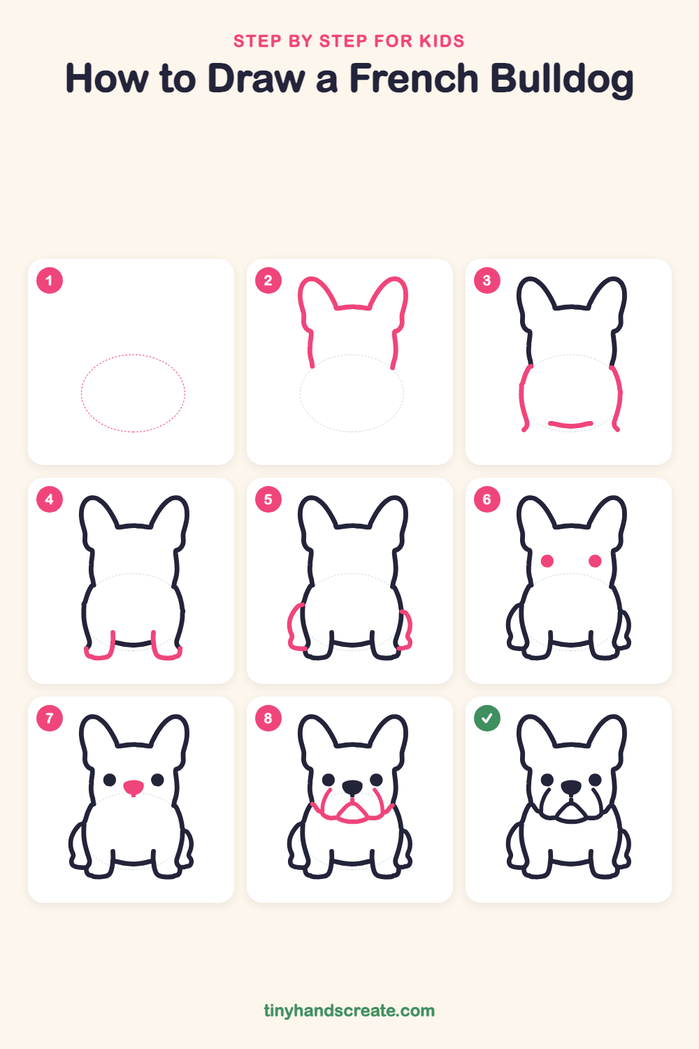 How to draw a French bulldog step by step for kids