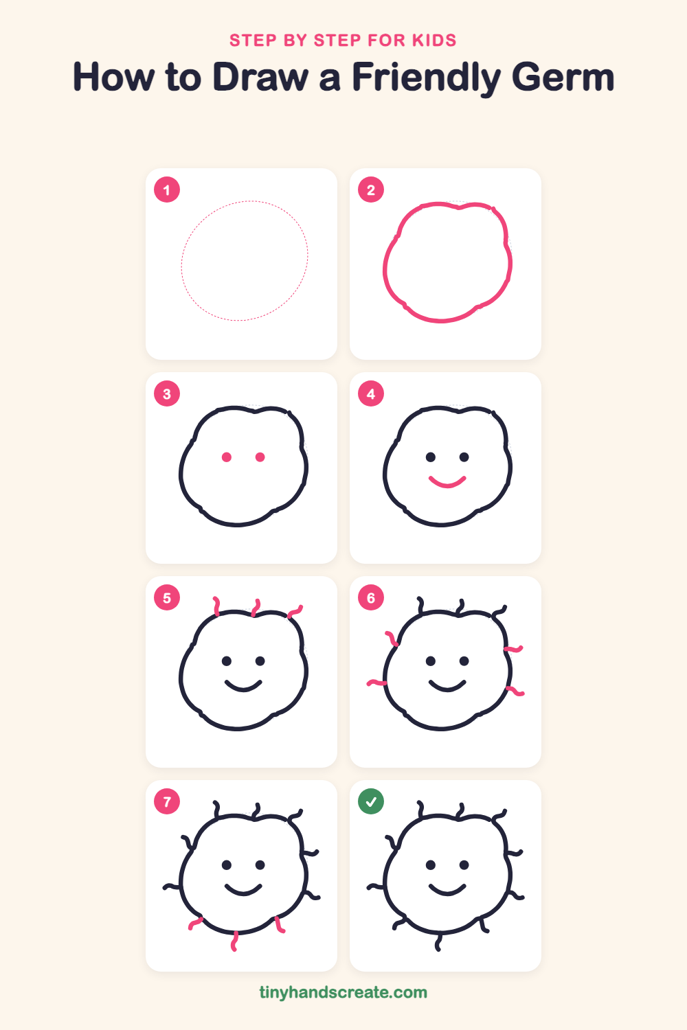How to draw a friendly germ step by step for kids