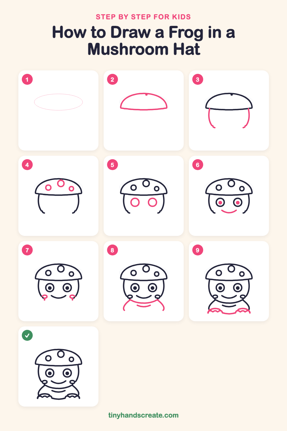 How to draw a frog in a mushroom hat step by step for kids
