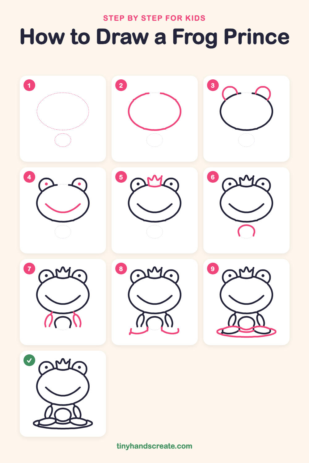 How to draw a frog prince step by step for kids