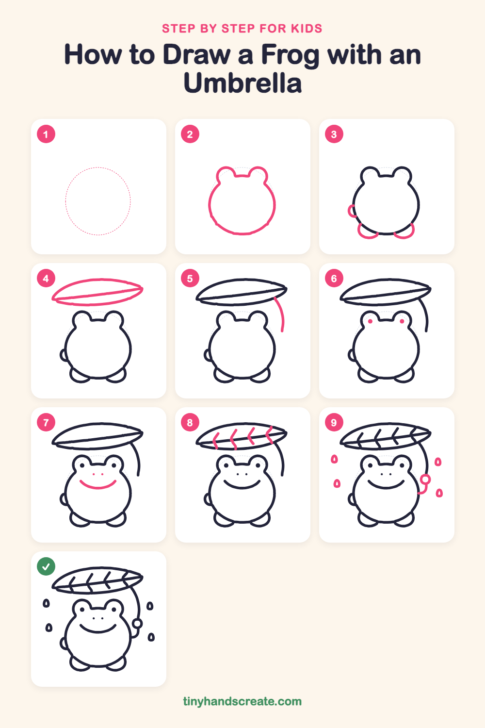 How to draw a frog with an umbrella step by step for kids
