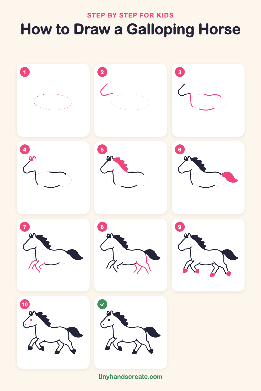 How to draw a galloping horse step by step for kids