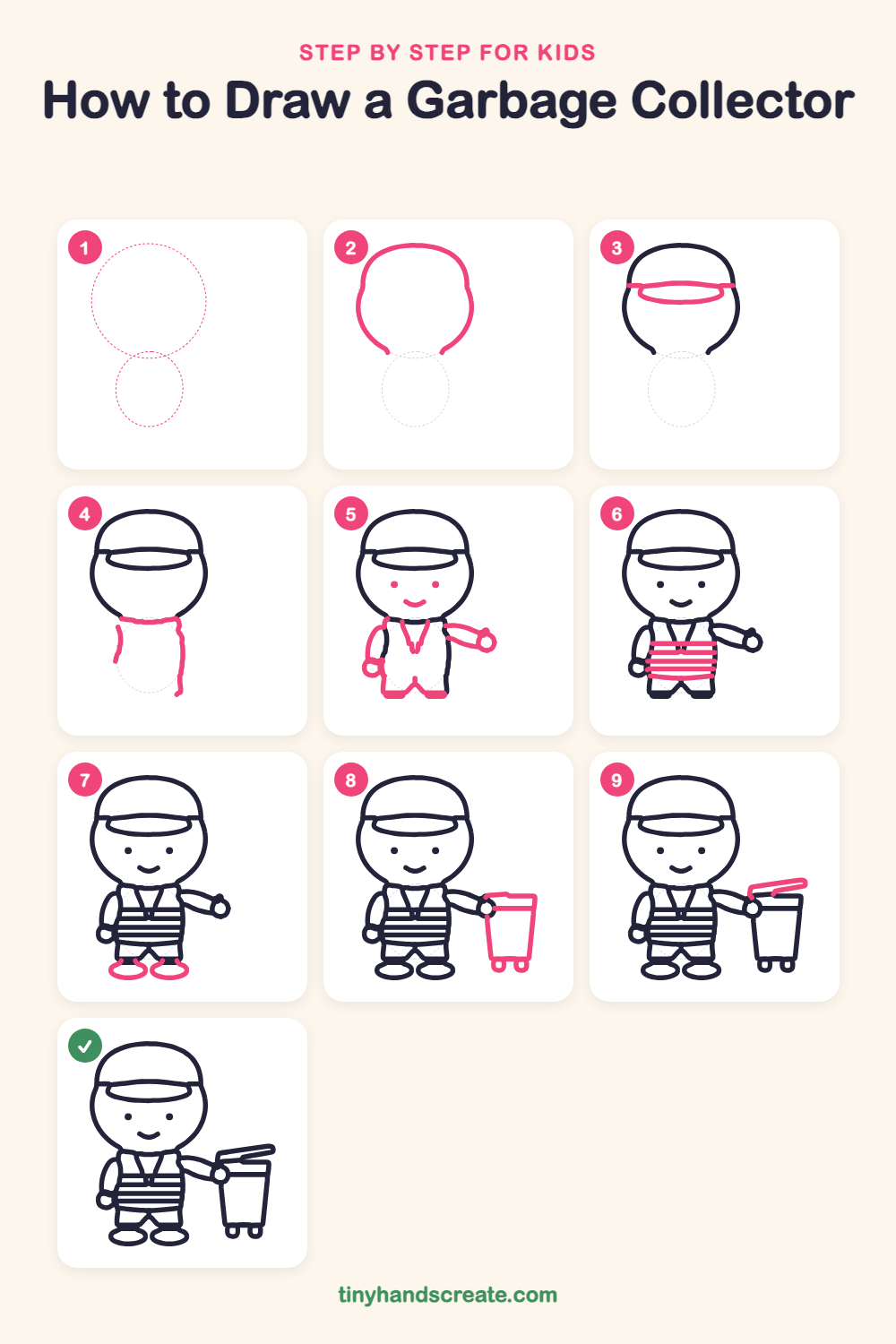 How to draw a garbage collector step by step for kids