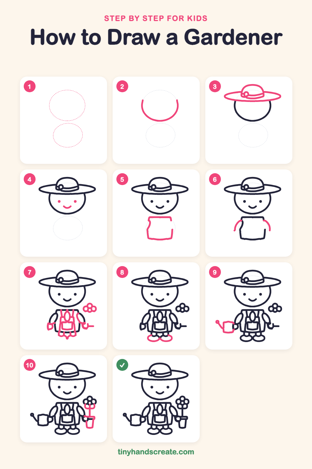 How to draw a gardener step by step for kids