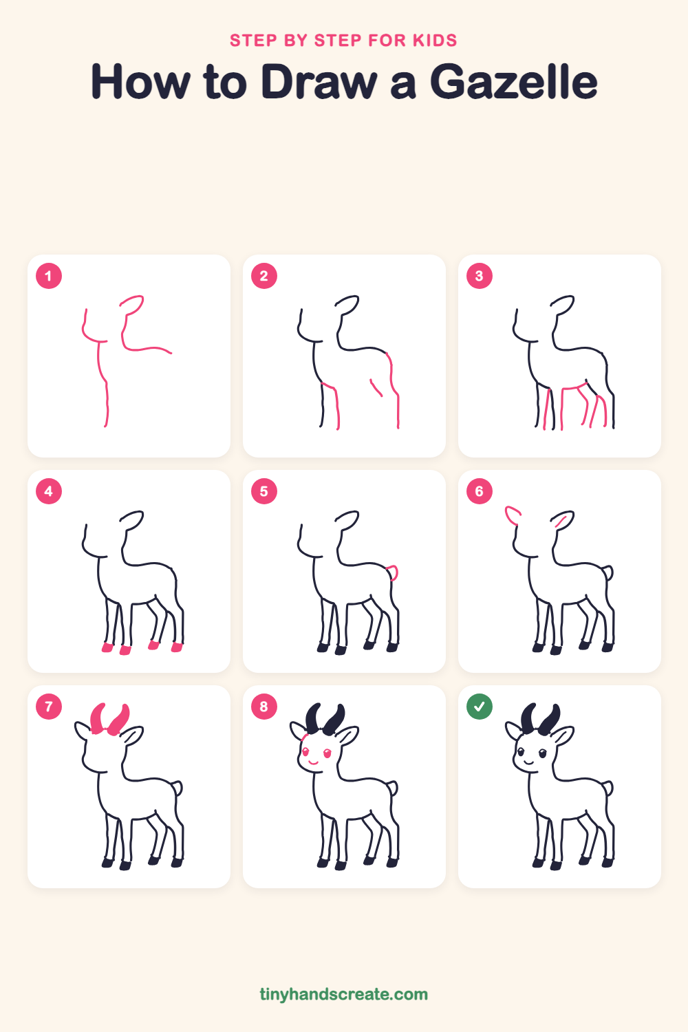 How to draw a gazelle step by step for kids