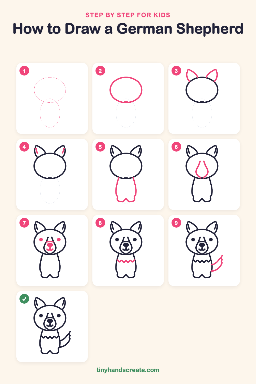 How to draw a German shepherd step by step for kids