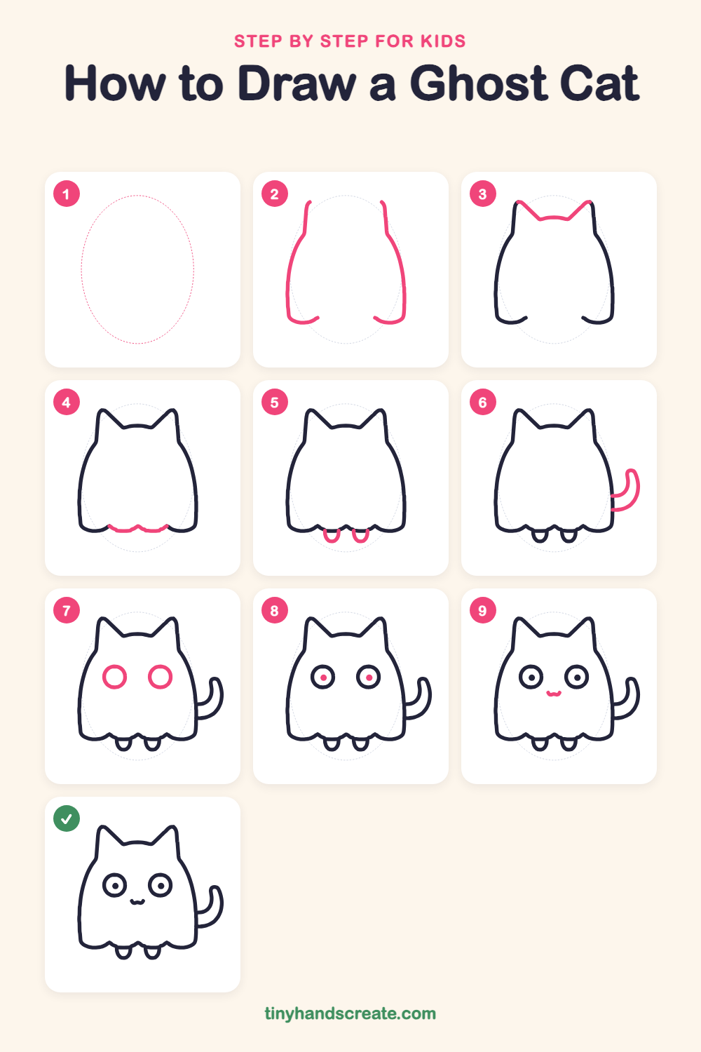 How to draw a ghost cat step by step for kids