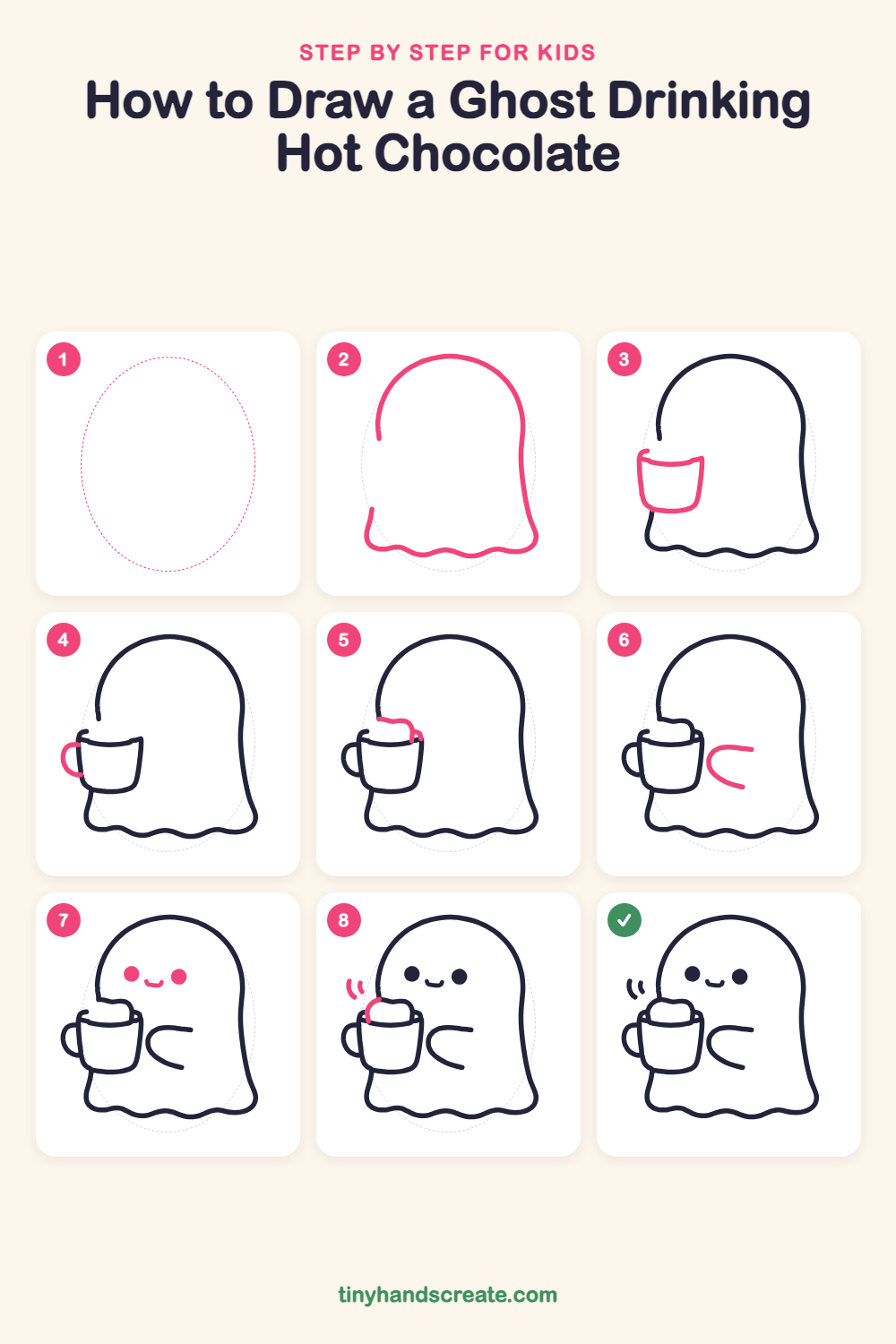 How to draw a ghost drinking hot chocolate step by step for kids