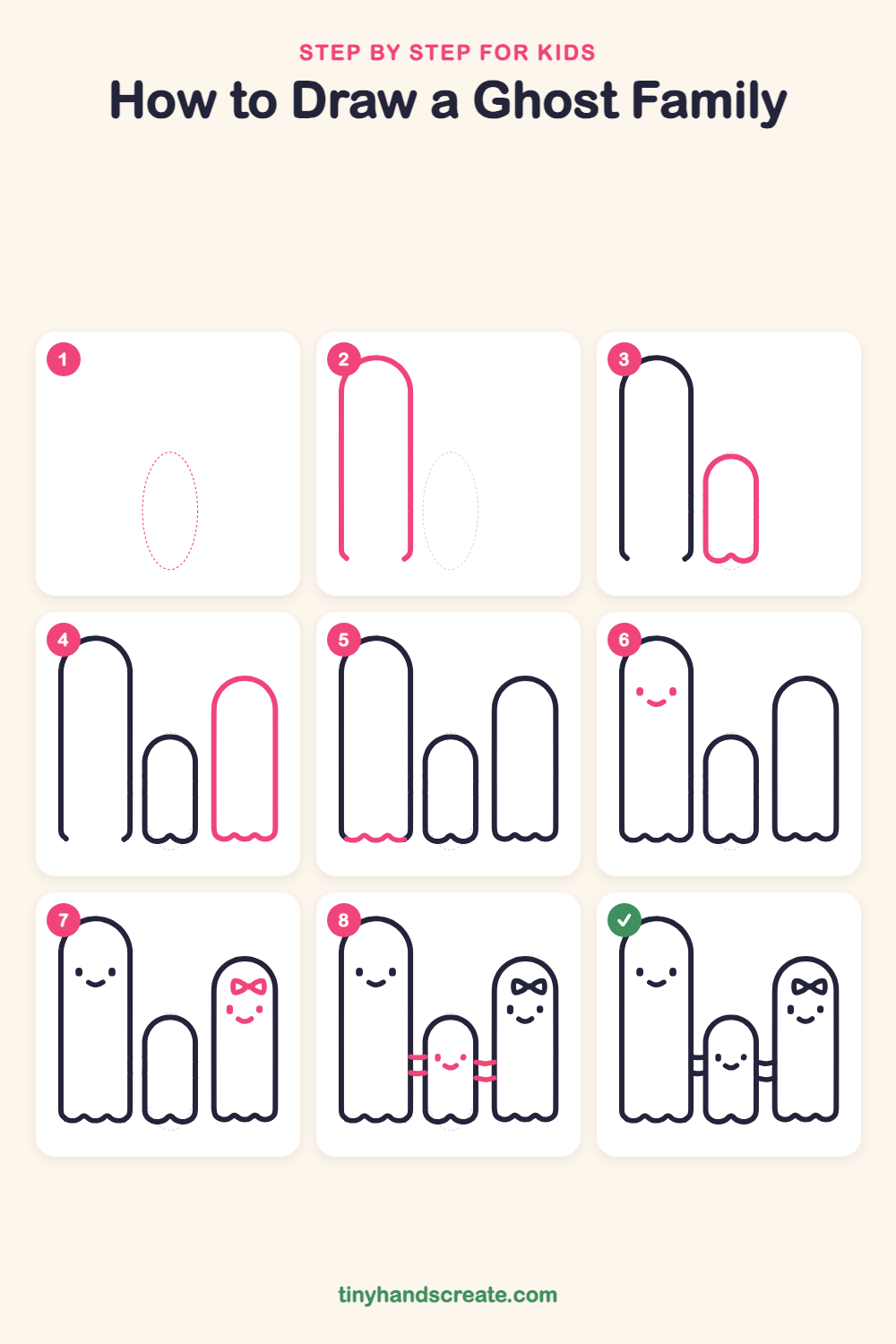 How to draw a ghost family step by step for kids