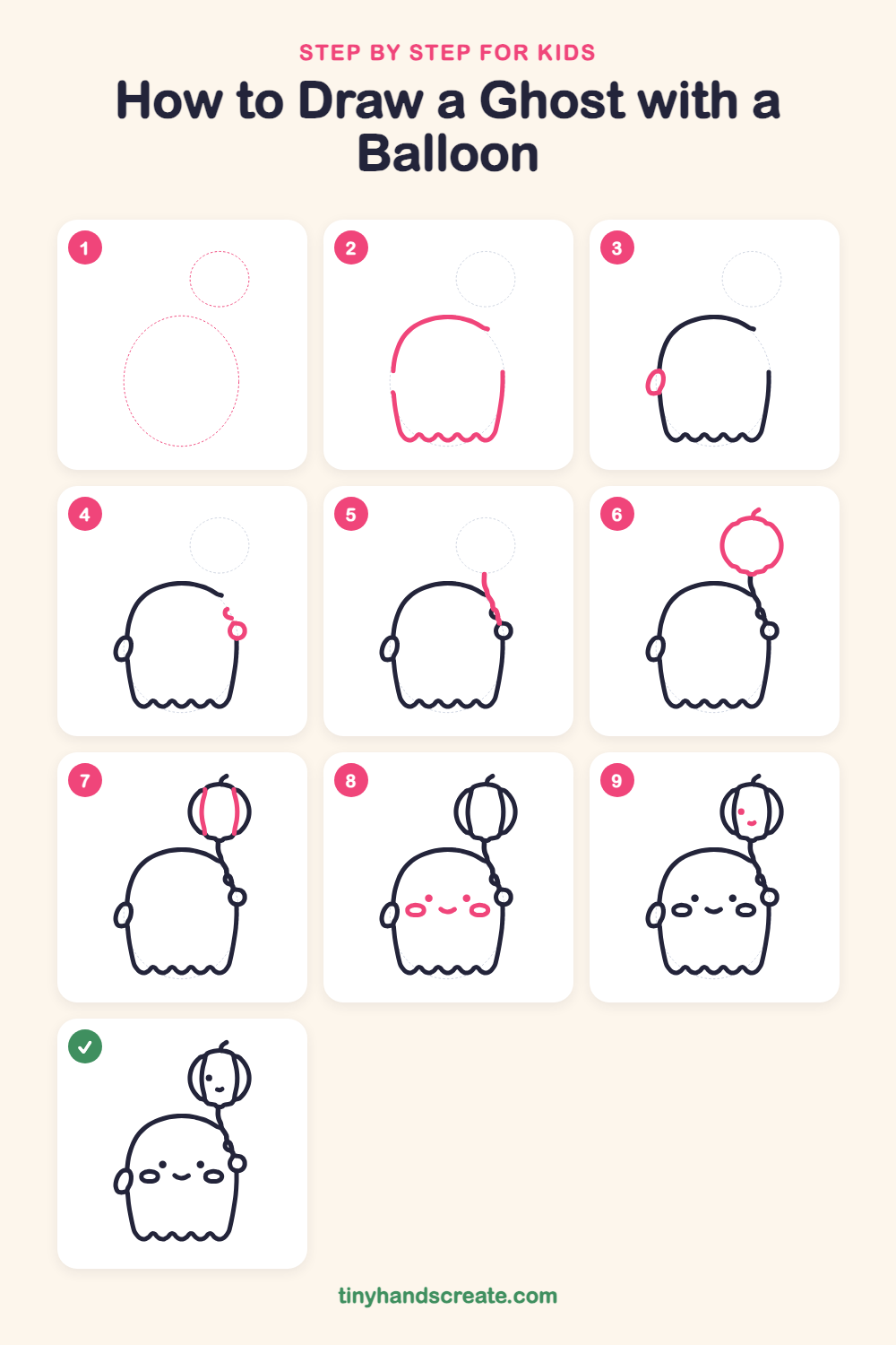 How to draw a ghost with a balloon step by step for kids