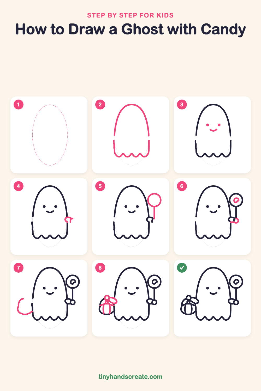 How to draw a ghost with candy step by step for kids