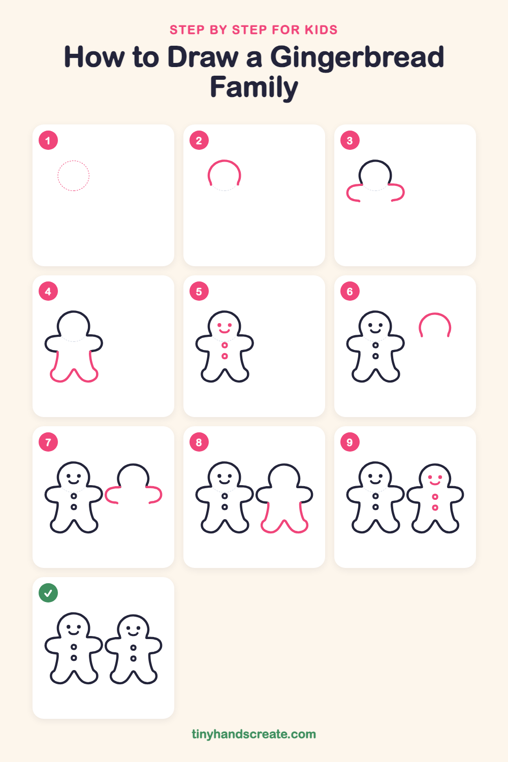 How to draw a gingerbread family step by step for kids