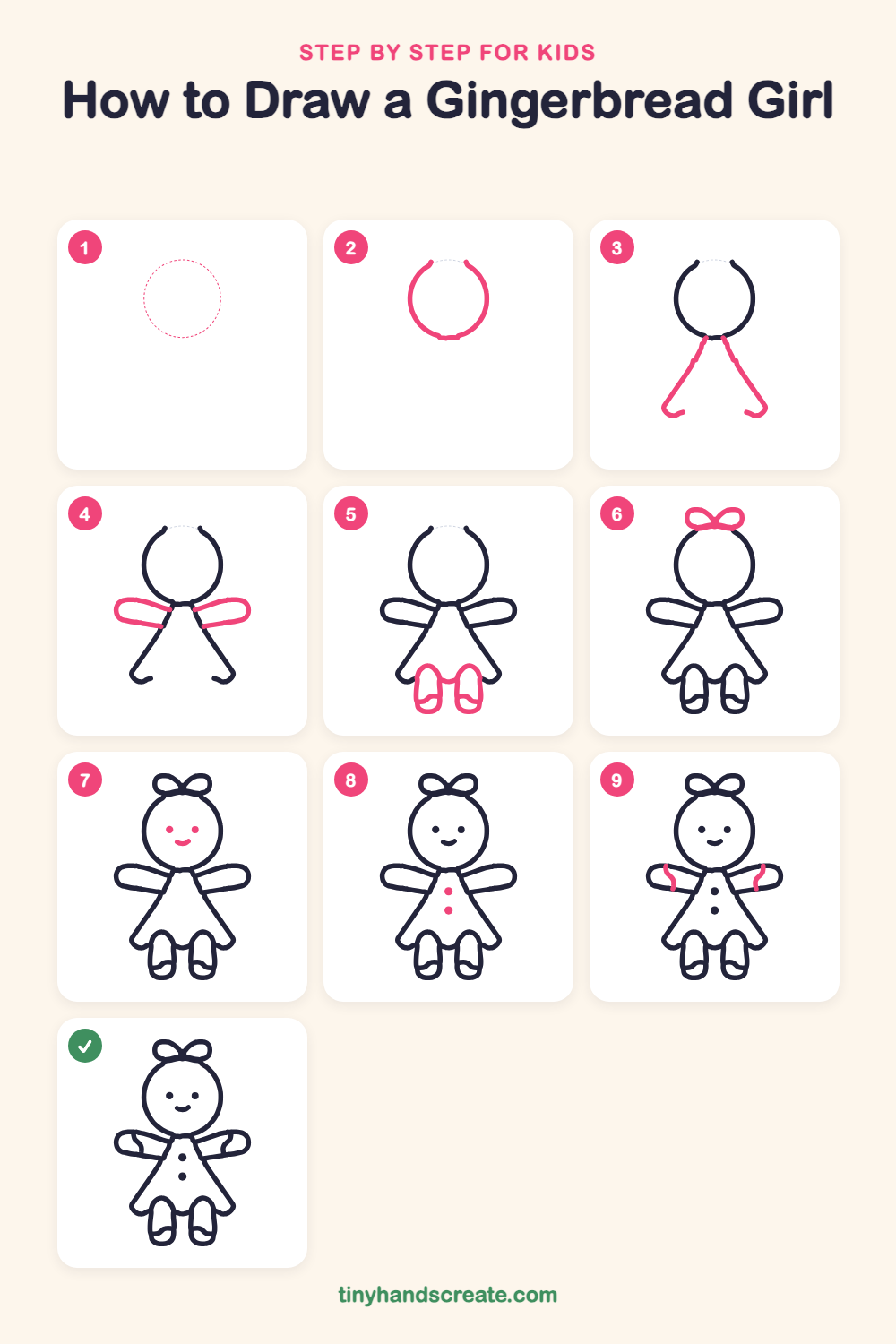 How to draw a gingerbread girl step by step for kids