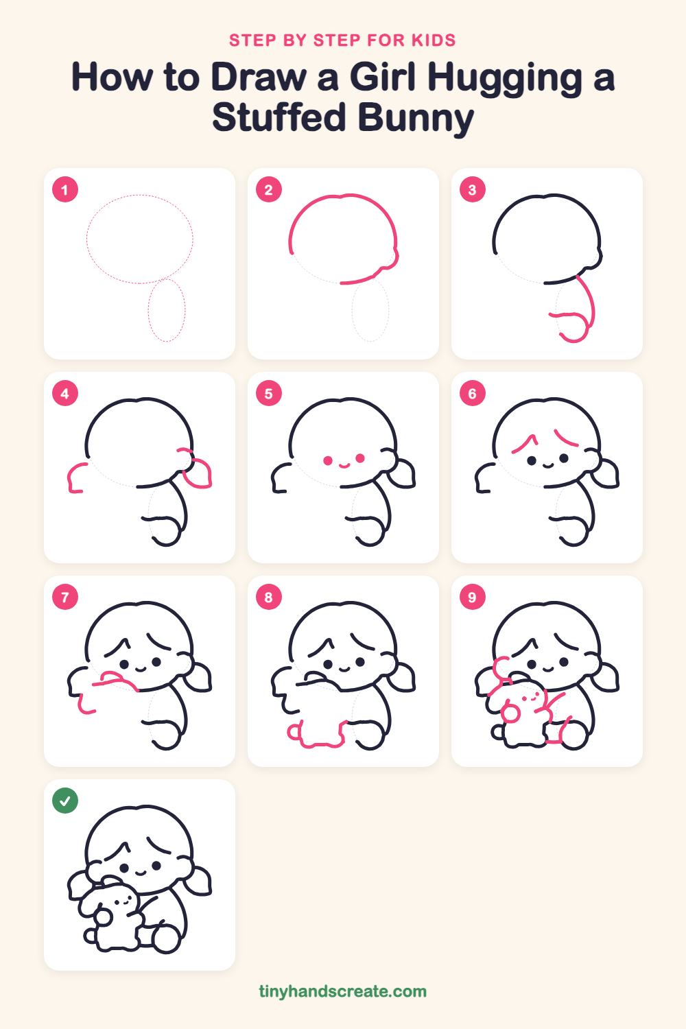 How to Draw a Girl Hugging a Stuffed Bunny: Easy Step by Step for Kids