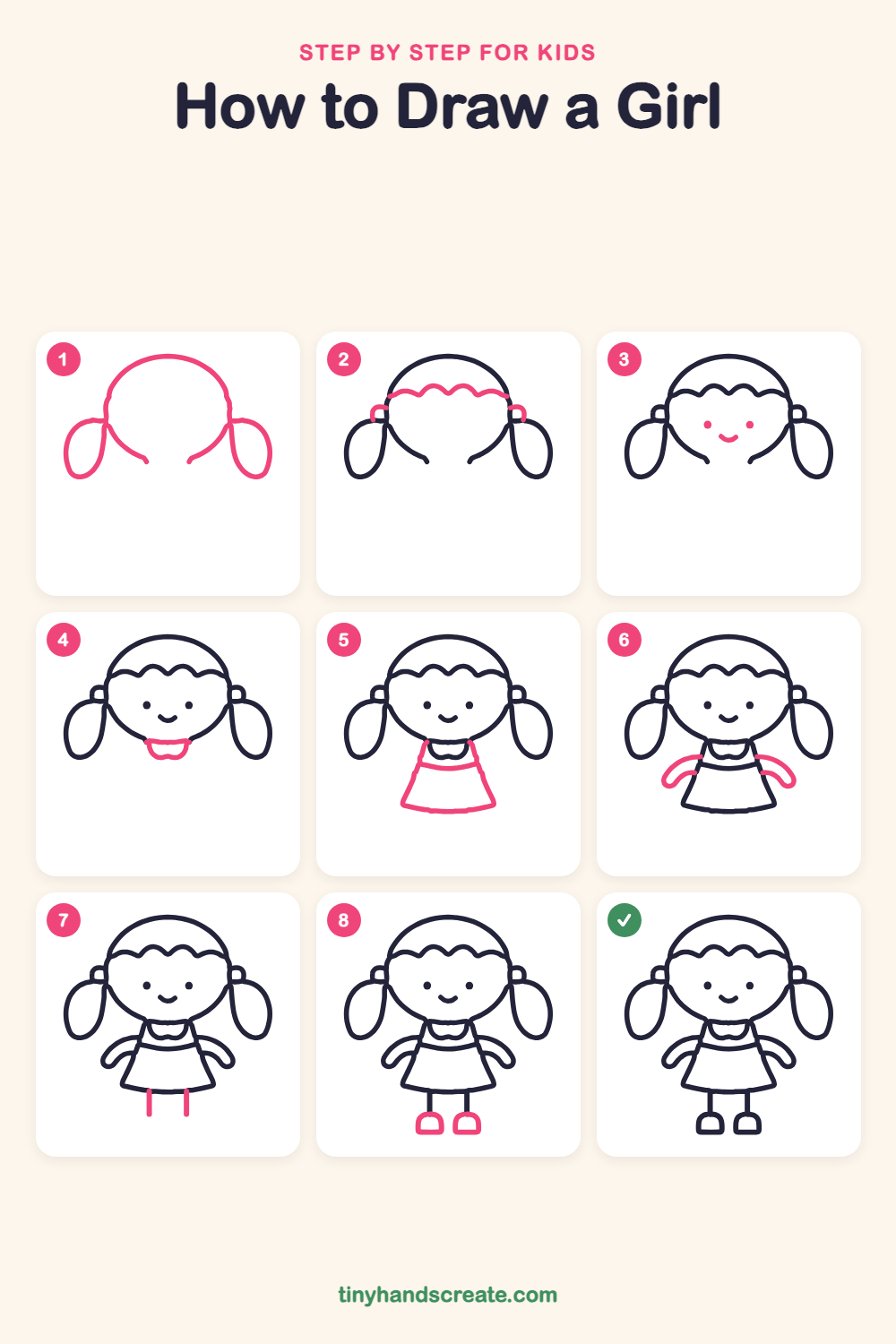 How to draw a girl step by step for kids