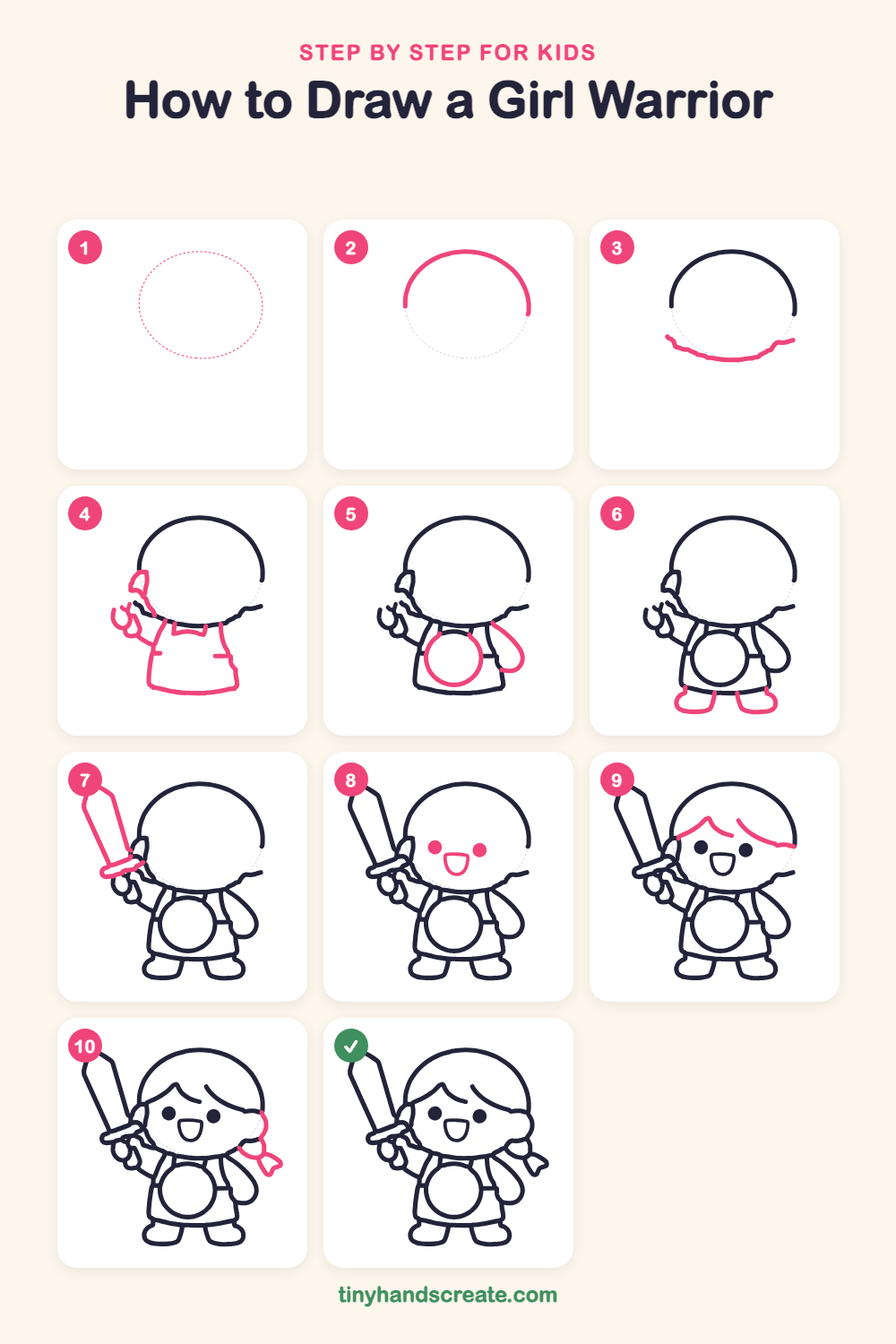 How to draw a girl warrior step by step for kids