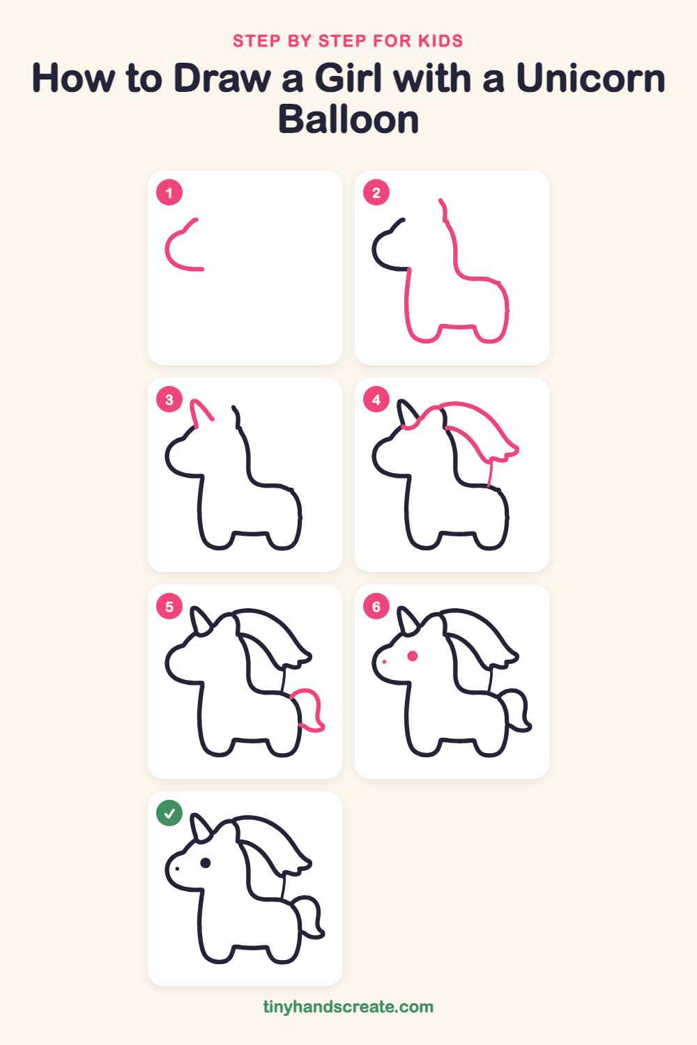 How to draw a girl with a unicorn balloon step by step for kids