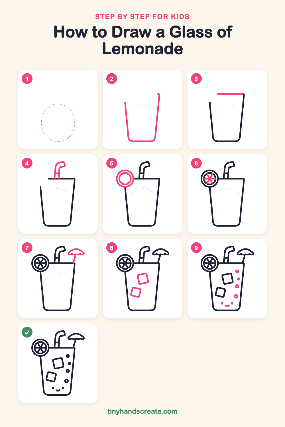 How to draw a glass of lemonade step by step for kids