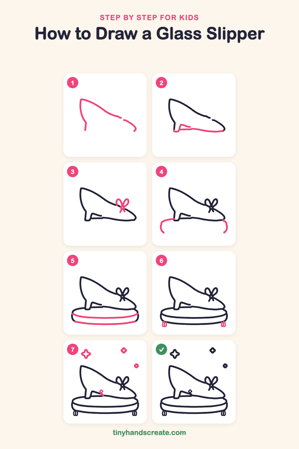 How to draw a glass slipper step by step for kids