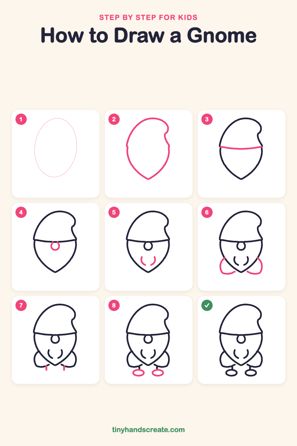 How to draw a gnome step by step for kids