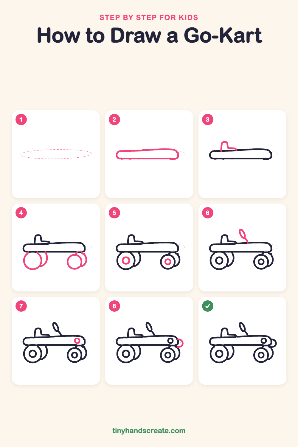How to draw a go-kart step by step for kids