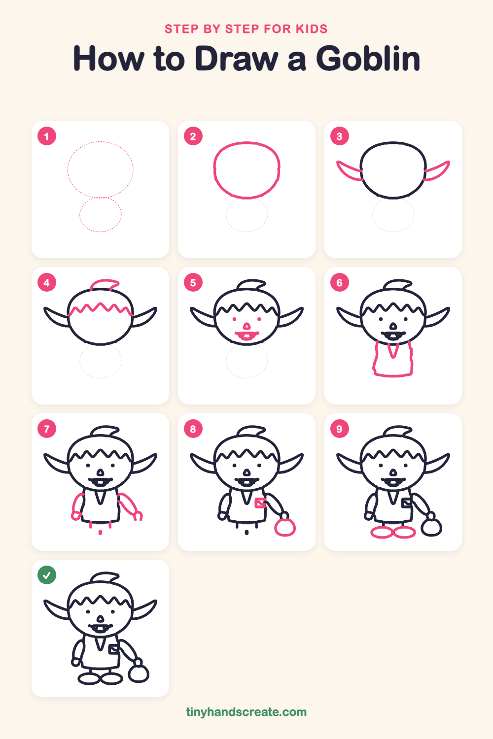 How to draw a goblin step by step for kids