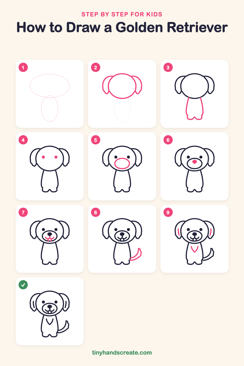 How to draw a golden retriever step by step for kids