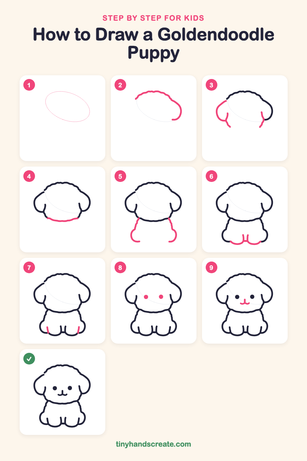 How to draw a goldendoodle puppy step by step for kids