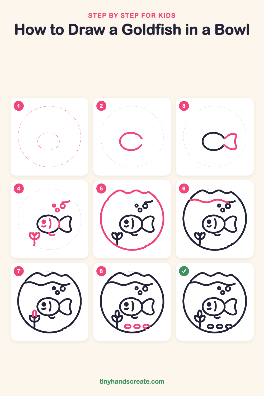 How to draw a goldfish in a bowl step by step for kids