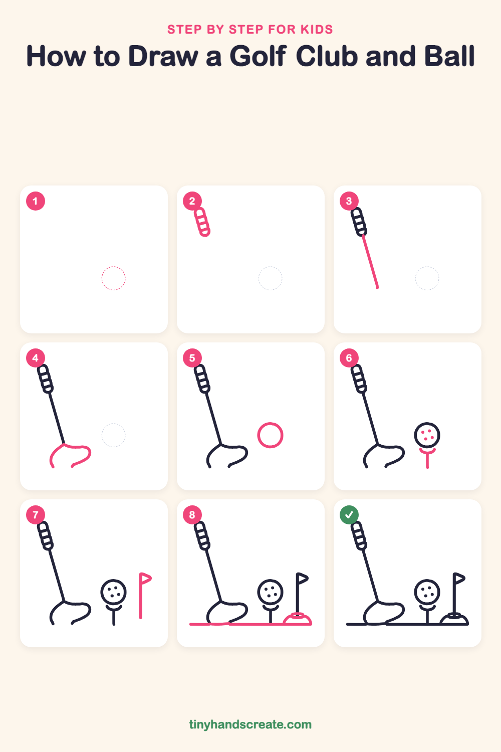 How to draw a golf club and ball step by step for kids