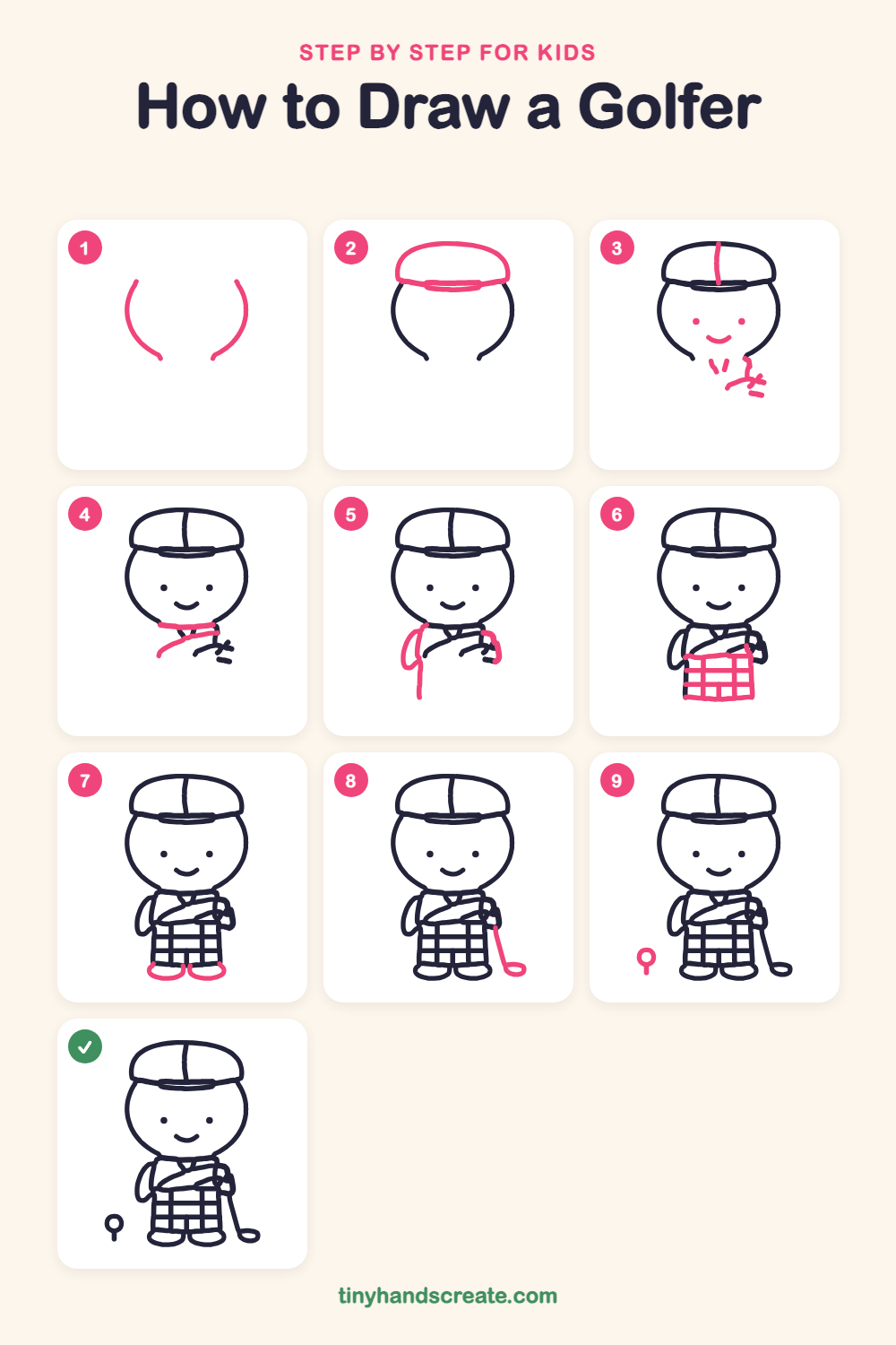 How to draw a golfer step by step for kids