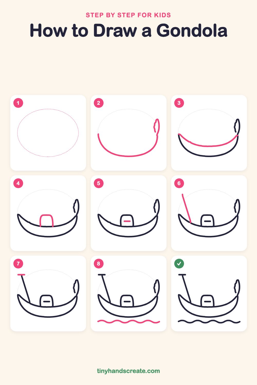 How to draw a gondola step by step for kids