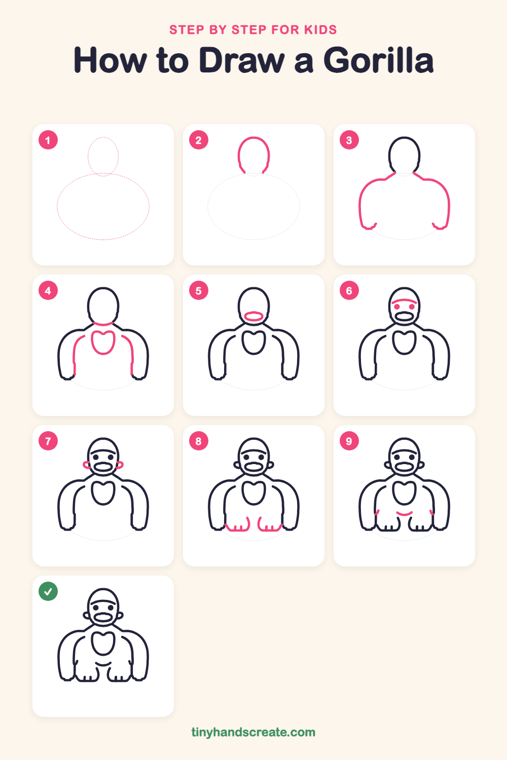 How to draw a gorilla step by step for kids